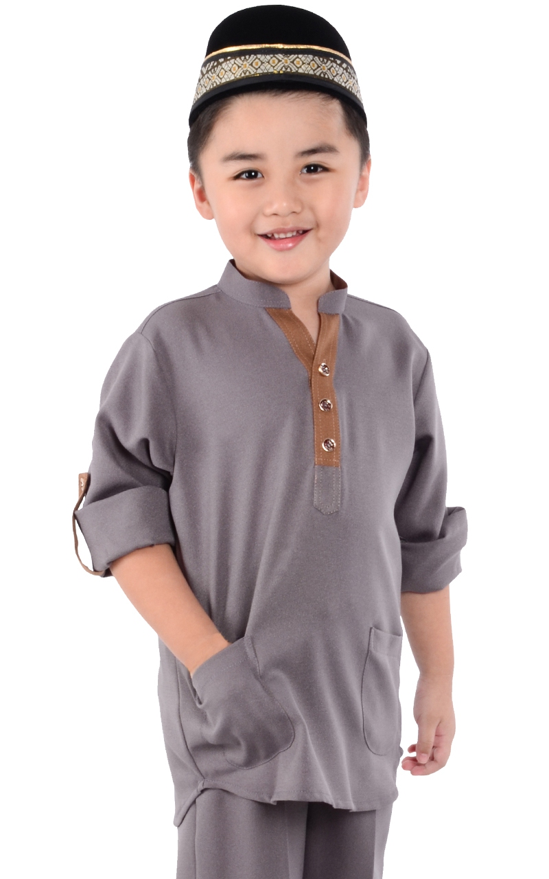 FAMILY SET) KIDS BAJU MELAYU VALERIA - GREY - Kids Baju Melayu - Kids