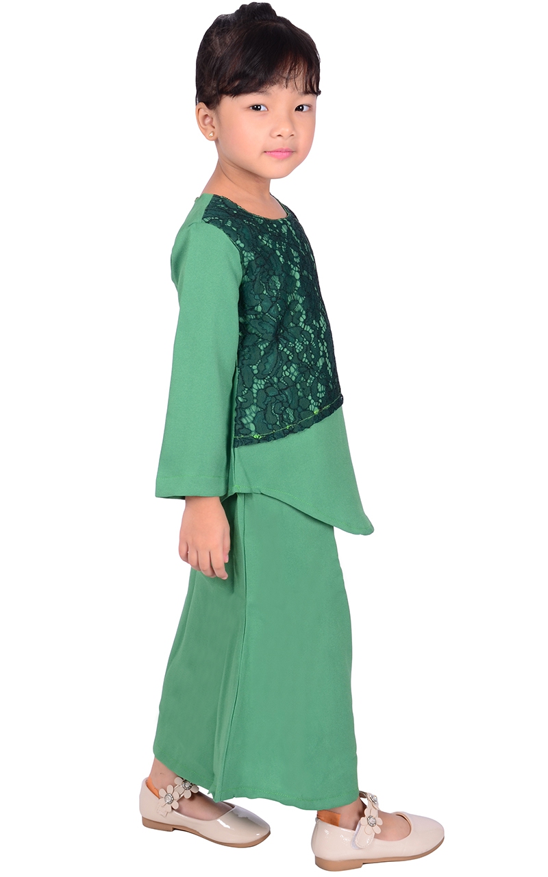  FAMILY SET KIDS BAJU  KURUNG  LACE  NURIS GREEN  Baju  