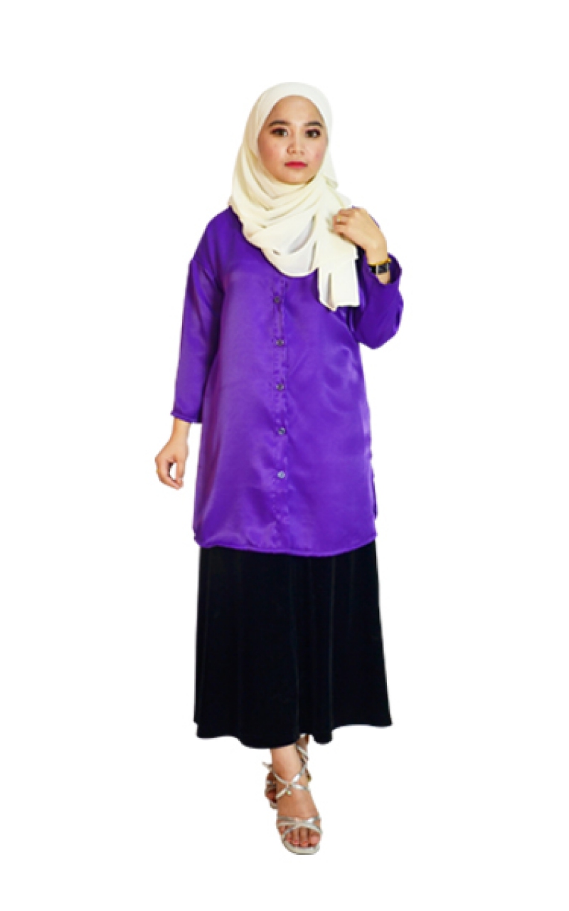 DARCY FRONT BUTTON TUNIC BLOUSE - PURPLE