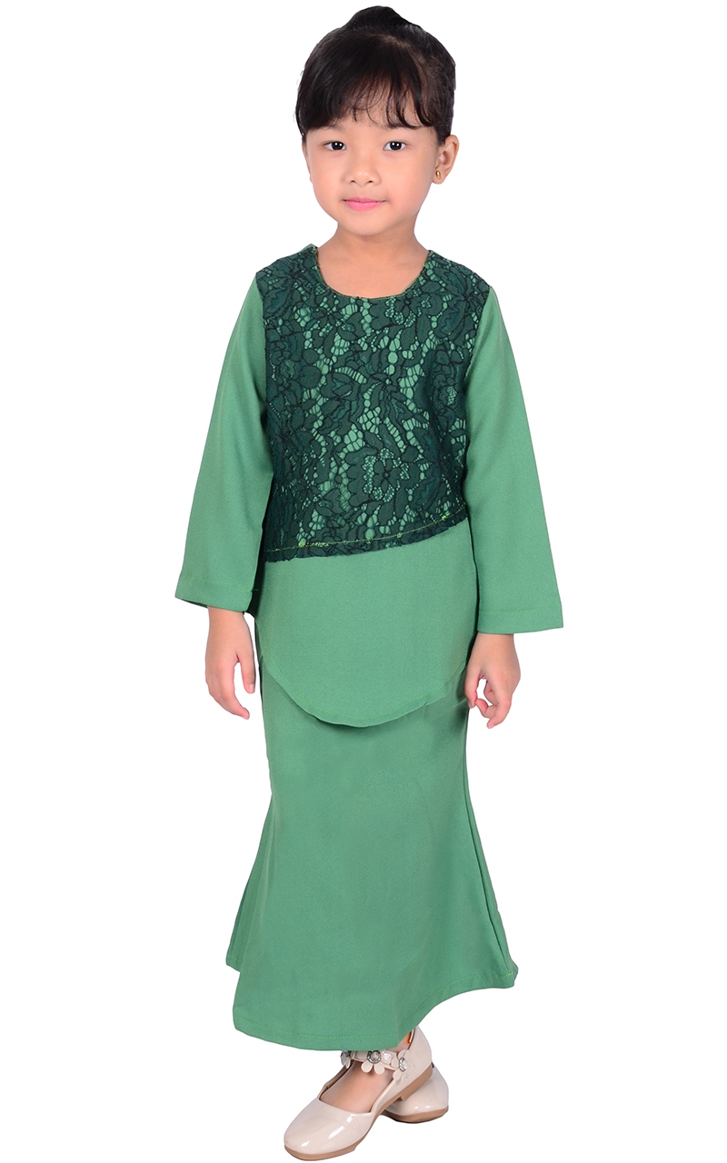  FAMILY SET KIDS BAJU  KURUNG  LACE  NURIS GREEN  Baju  