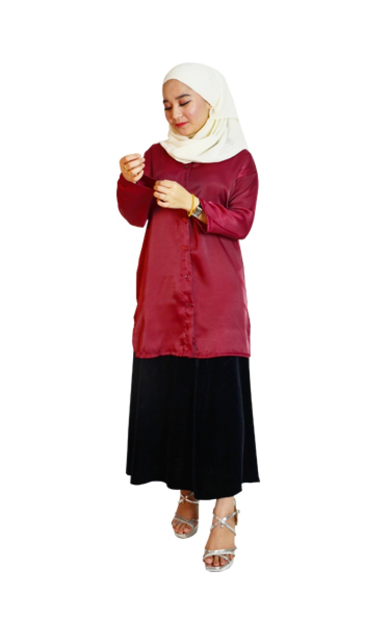 DARCY FRONT BUTTON TUNIC BLOUSE - MAROON