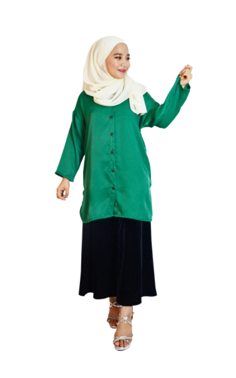 DARCY FRONT BUTTON TUNIC BLOUSE - GREEN